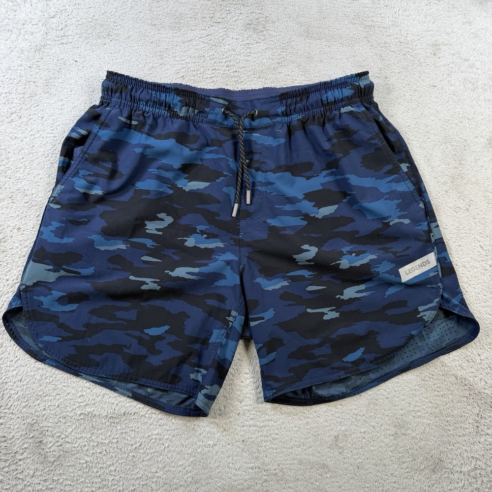 Legends Luka Shorts Men Large Blue Camo Drawstring Performance Stretch Lined Gym